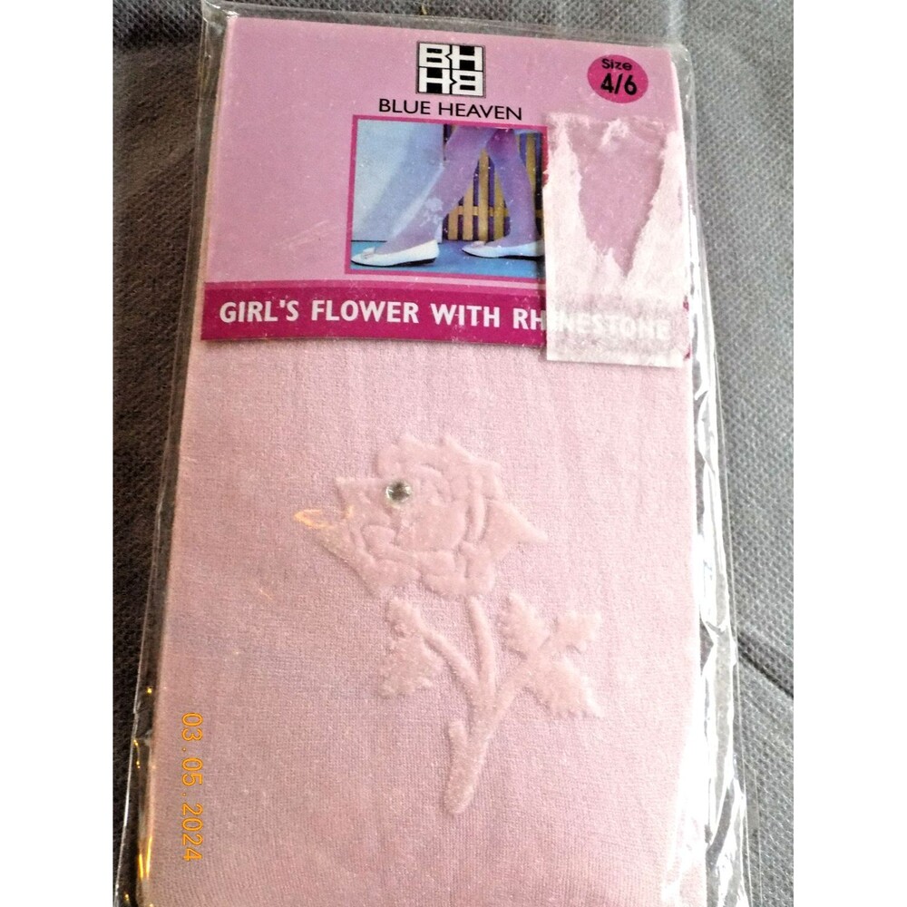 New Blue Heaven girls flower with rhinestone tights size 4/6